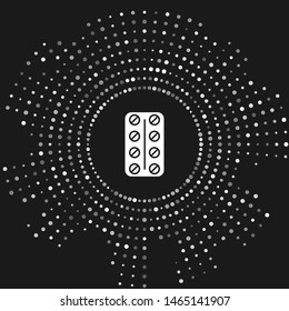 White Pills in blister pack icon isolated on grey background. Medical drug package for tablet: vitamin, antibiotic, aspirin. Abstract circle random dots. Vector Illustration