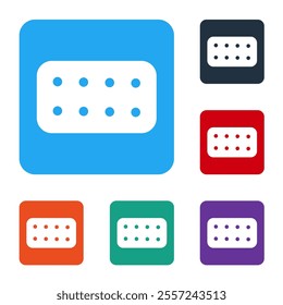 White Pills in blister pack icon isolated on white background. Medical drug package for tablet, vitamin, antibiotic, aspirin. Set icons in color square buttons. Vector Illustration