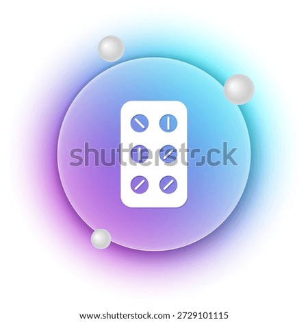 White Pills in blister pack icon isolated on white background. Medical drug package for tablet, vitamin, antibiotic, aspirin. Blue and purple gradient circle background. Vector