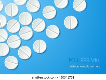 White pills on a blue background