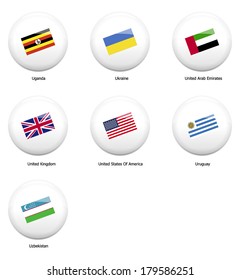 white pin badges with flag of all countries started name by letter U