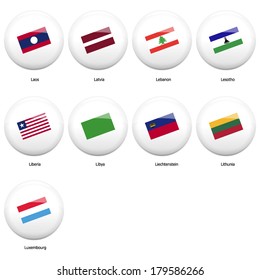 white pin badges with flag of all countries started name by letter L