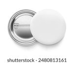 White pin button badge mockup.  Vector illustration isolated on white background. Ready and simple to use for your design. The mock-up will make the presentation look as realistic. EPS10.
