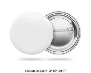 White Pin Button Abzeichen Mockup. Vektorillustration isoliert auf weißem Hintergrund. Bereit und einfach für Ihr Design zu verwenden. Das Modell lässt die Präsentation so realistisch wie möglich aussehen. EPS10.