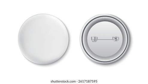 White pin button badge mockup. Ready and simple to use for your design. isolated on white background vector illustration