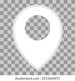 White pin marker with outline on checkered background. Location pointer icon for mobile apps, UI and web design