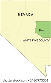 White Pine County and city of Ely location on Nevada state map