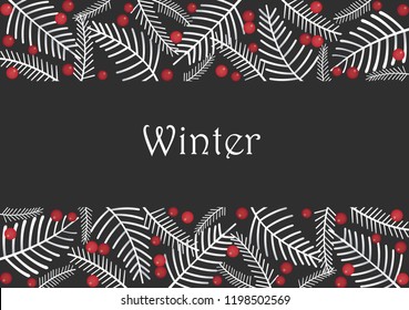 White pine leaves and red berries on background for decoration on Christmas holiday events.