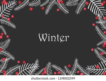 White pine leaves and red berries on background for decoration on Christmas holiday events.