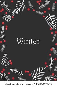 White pine leaves and red berries on background for decoration on Christmas holiday events.