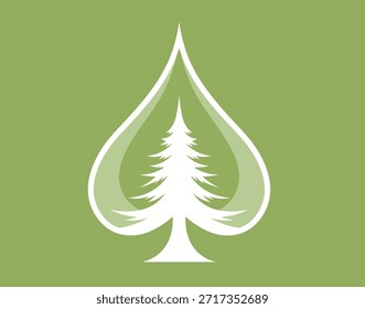 Silhueta de pinheiro branco dentro de uma forma de espada estilizada no fundo verde