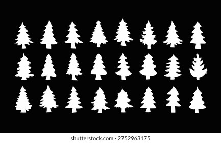 White Pine Tree Silhouettes Icons Set, Forest Nature Trees Collection Vector Illustration