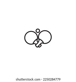 white ping pong or table tennis racket and ball icon or logo isolated on white background