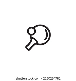 white ping pong or table tennis racket and ball icon or logo isolated on white background