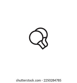white ping pong or table tennis racket and ball icon or logo isolated on white background