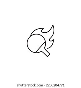 white ping pong or table tennis racket and ball icon or logo isolated on white background