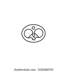 white ping pong or table tennis racket and ball icon or logo isolated on white background
