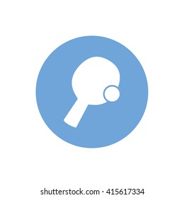 White ping pong vector icon. Blue circle. Blue button