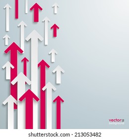 White and pink arrows on the grey background. Eps 10 vector file.