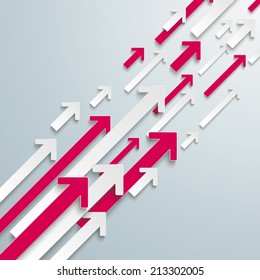 White and pink arrows on the grey background. Eps 10 vector file.