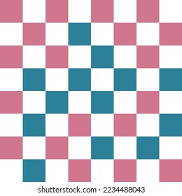 Fondo de patrón de tablero de ajedrez blanco, rosa y azul. Ilustración vectorial.