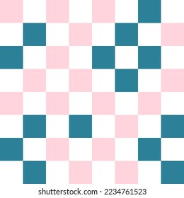 White, pink, and blue checkerboard pattern background. Vector illustration.