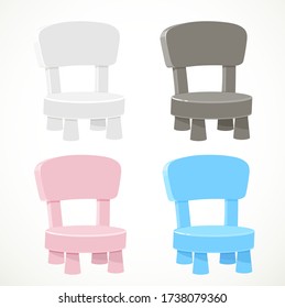 White, pink, blue and dark gray  baby chair with short legs object isolated on white background