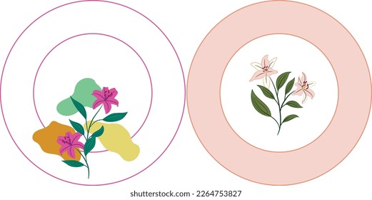 white and pink bordered floral plates