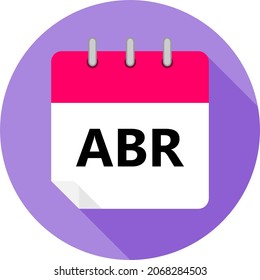 página de calendario blanco y rosa con abreviatura de mes ABR en portugués brasileño escrita en negro y fondo de círculo morado con sombras de clípart vector modificable imagen