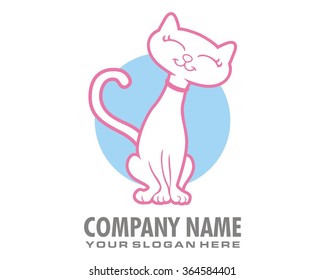 white pink cat kitty cartoon character logo