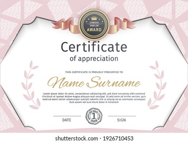 White pink certificate and modern pattern design elements. Business modern design. Vector illustration