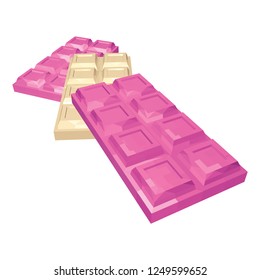 White and Pink Chocolate Bars in Perspective. Valentine’s Day Chocolates Isolated on White Background. Vector 3d Realistic Illustration.