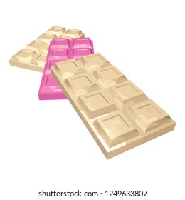 White and Pink Chocolate Bars in Perspective. Valentine’s Day Chocolates Isolated on White Background. Vector 3d Realistic Illustration.