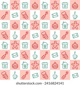 Patrón de Navidad rosa blanco para cajas de regalo y envolver. Doodle, vector. Ilustración vectorial aislada eps 10