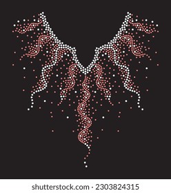 White and pink collar pattern on black background. Silver and pink rhinestone design. shiny diamond hot fix.