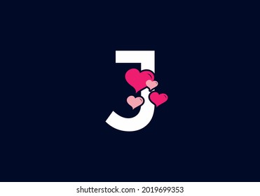 White pink color of J initial letter with love symbol design