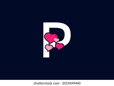 White pink color of P initial letter with love symbol design