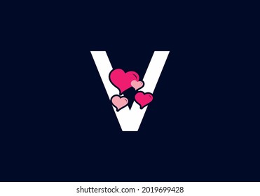 White pink color of V initial letter with love symbol design