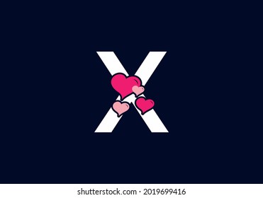 Color rosa blanco de la letra inicial X con diseño de símbolo de amor