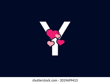 White pink color of Y initial letter with love symbol design