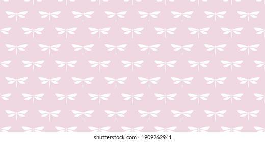 White and pink dragonfly seamless pattern background vector. Dragonfly icons.