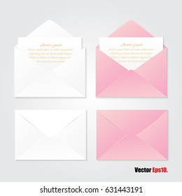 White and pink envelopes Open envelope Mail, email or business emblem, greeting card on a white background.