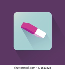 White and Pink Eraser Light Blue Icon on a Dark Purple Background