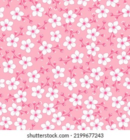 white pink floral print. cherry blossom seamless pattern. Jasmine flower background. good for fabric, dress, fashion, wallpaper.