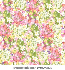 white and pink flowers. seamless pattern. vector flower background