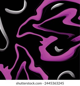 White Pink Fluid Shape Black Background Design