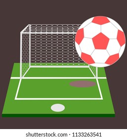 White and pink football float in green field, vector image