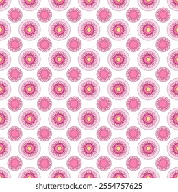 White and pink geometric background design. Seamless pattern. Small mandalas in tribal style. Ethnic pattern	