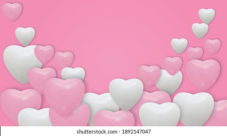 White and pink heart balloons on pink background . Realistic balloons ,and place for text. vector illustration  