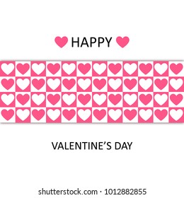 White and pink heart lay on stripe in the center for Valentine card design graphic idea concept